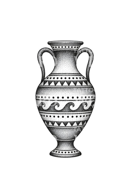 Görög amfora dotwork tetoválás