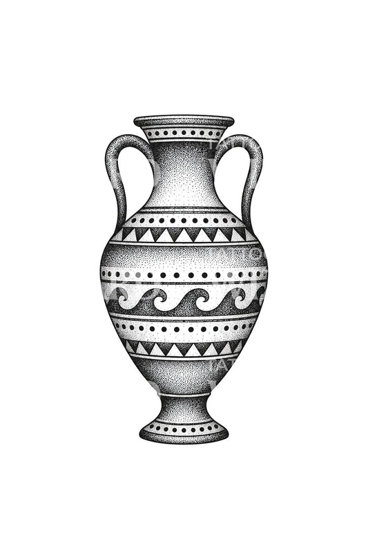 Görög amfora dotwork tetoválás