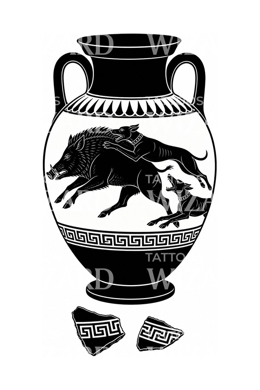 Grekisk svartfigursamfora, tatueringsdesign