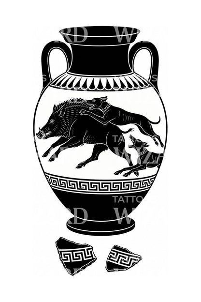 Grekisk svartfigursamfora, tatueringsdesign