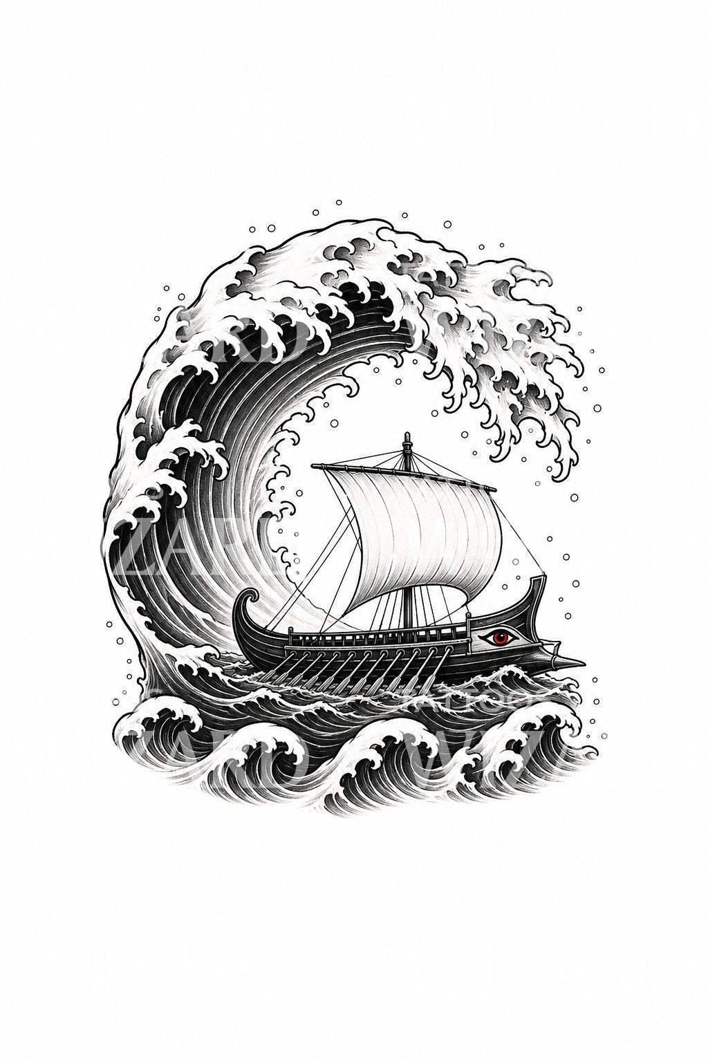 Greek Galley Great Wave Tattoo Design