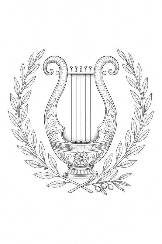 Greek Lyre and Laurel Crest Tattoo Design