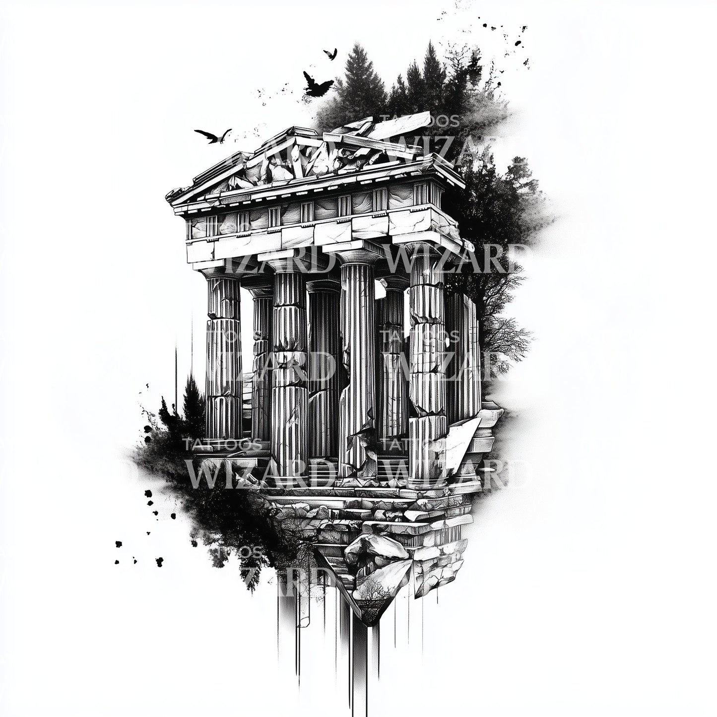 Greek Ruins Tattoo Design