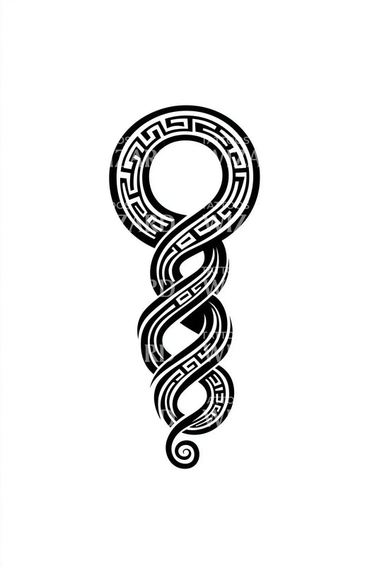 Greek Spiral Staff Tattoo Design