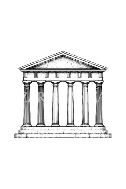 Ilustración de tatuaje de fachada de templo griego