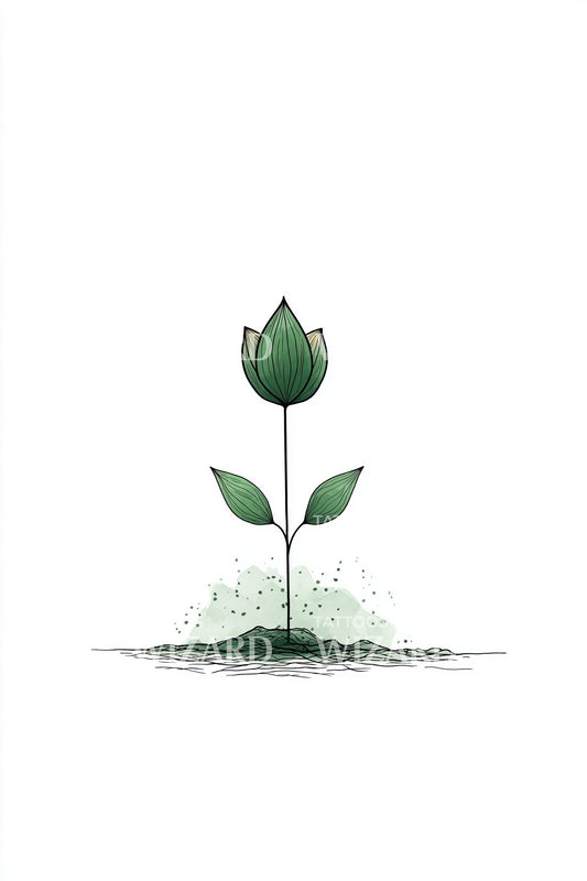 Green Bud Sprout Tattoo Idea