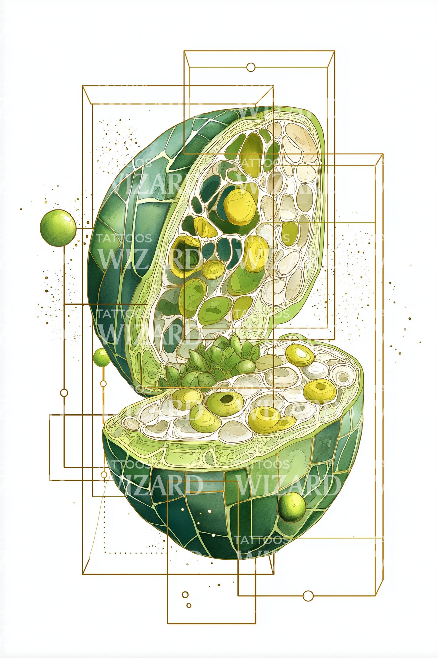 Green Cell Geometry Tattoo Idea