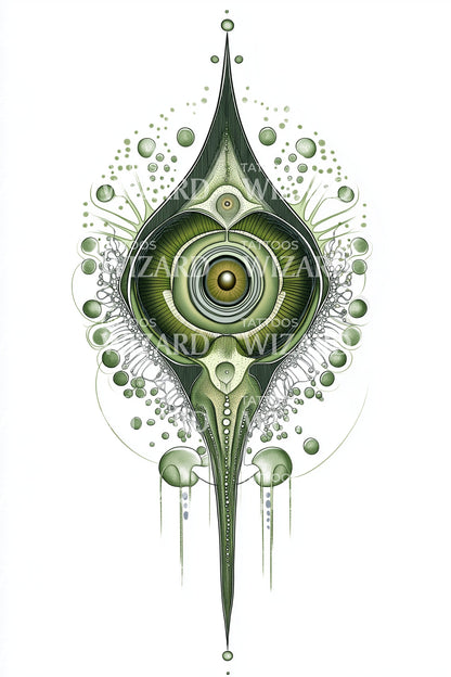 Green Droplet Talisman Tattoo Illustration