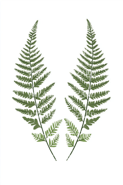 Green Fern Pair Tattoo Illustration