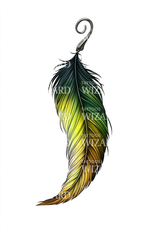 Green Gold Feather Tattoo Idea