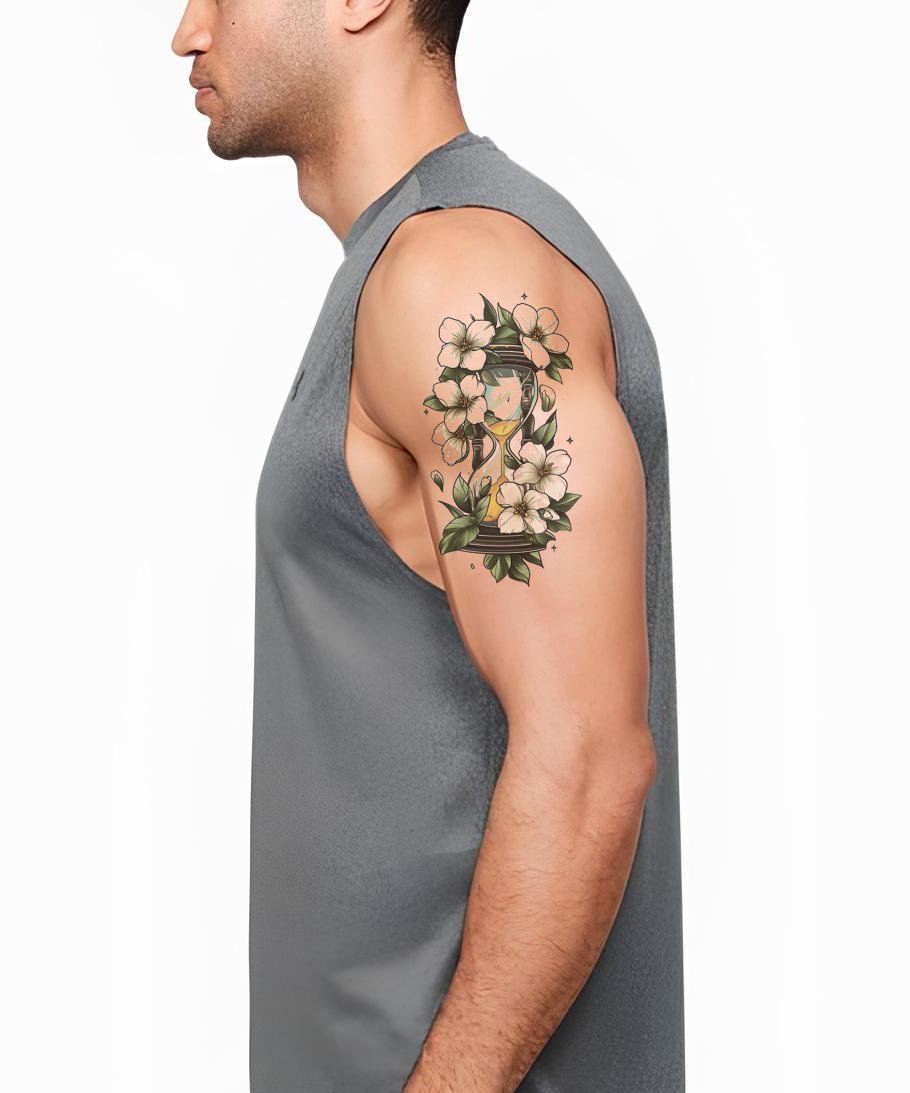 Green Plumeria Hourglass Tattoo Design