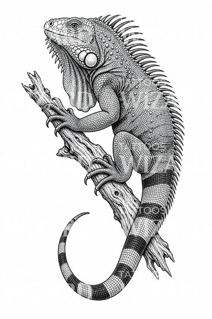 Green Iguana Tattoo Illustration