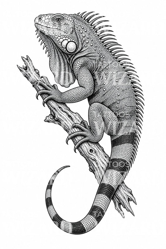 Groene leguaan tattoo-illustratie