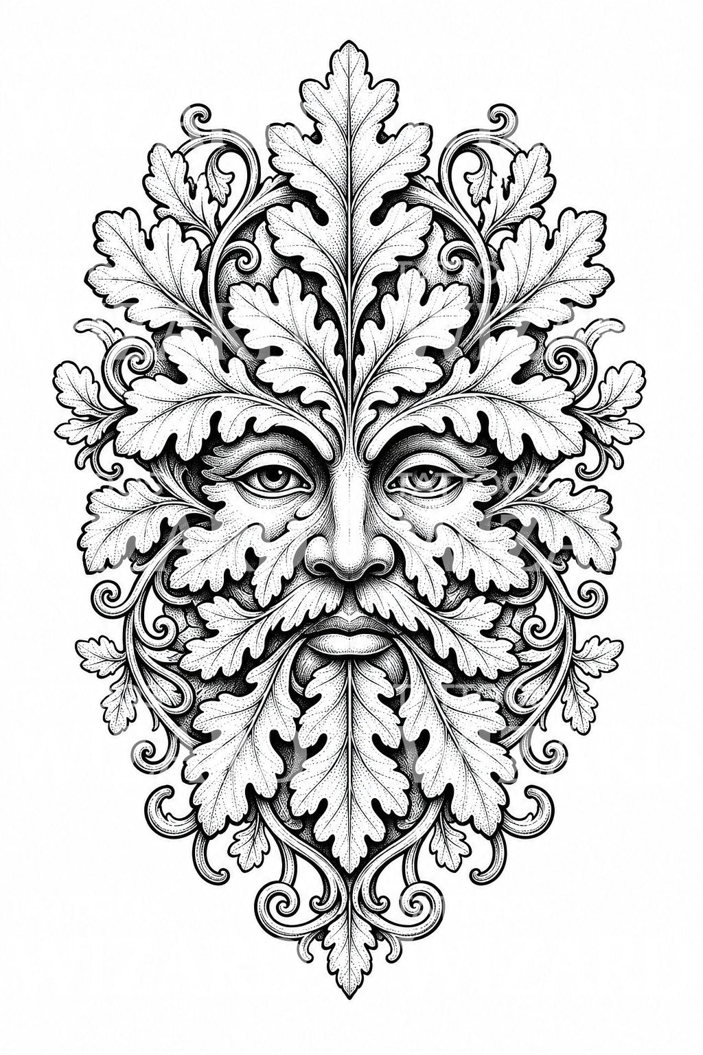 Green Man bladmasker tattoo-ontwerp