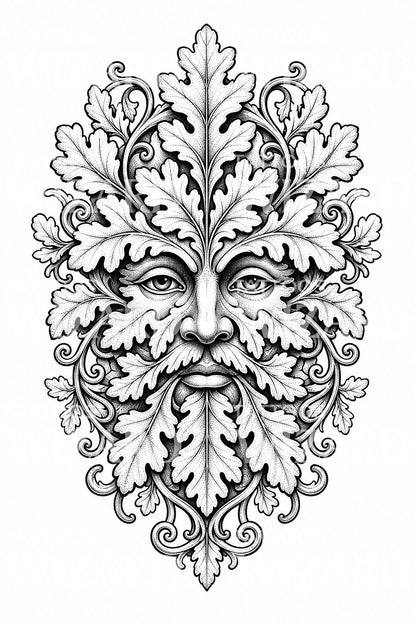Green Man bladmasker tattoo-ontwerp