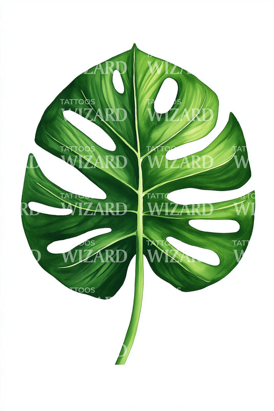 Green Monstera Botanical Tattoo Idea