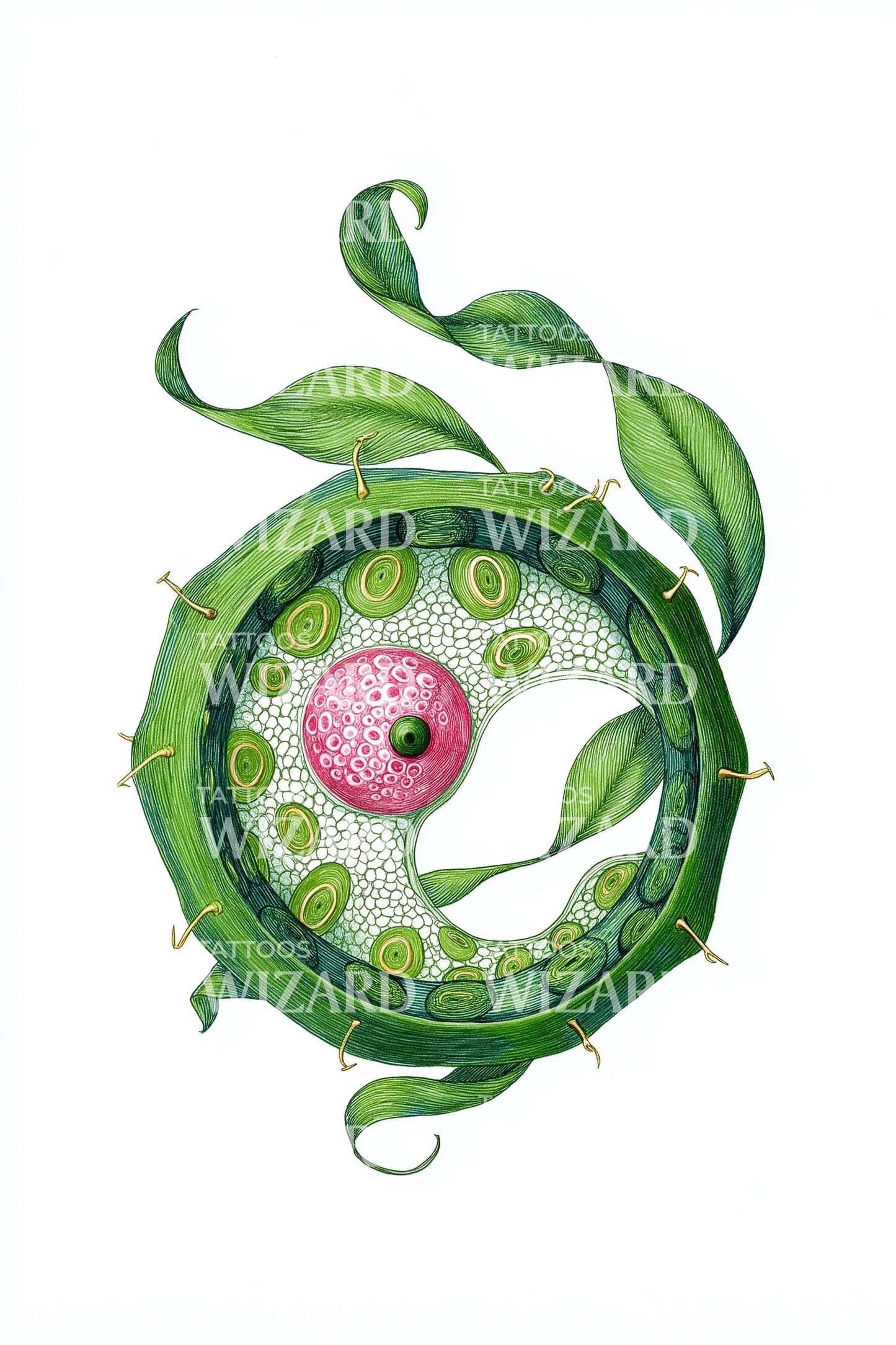 Green Plant Cell Tattoo Illustration