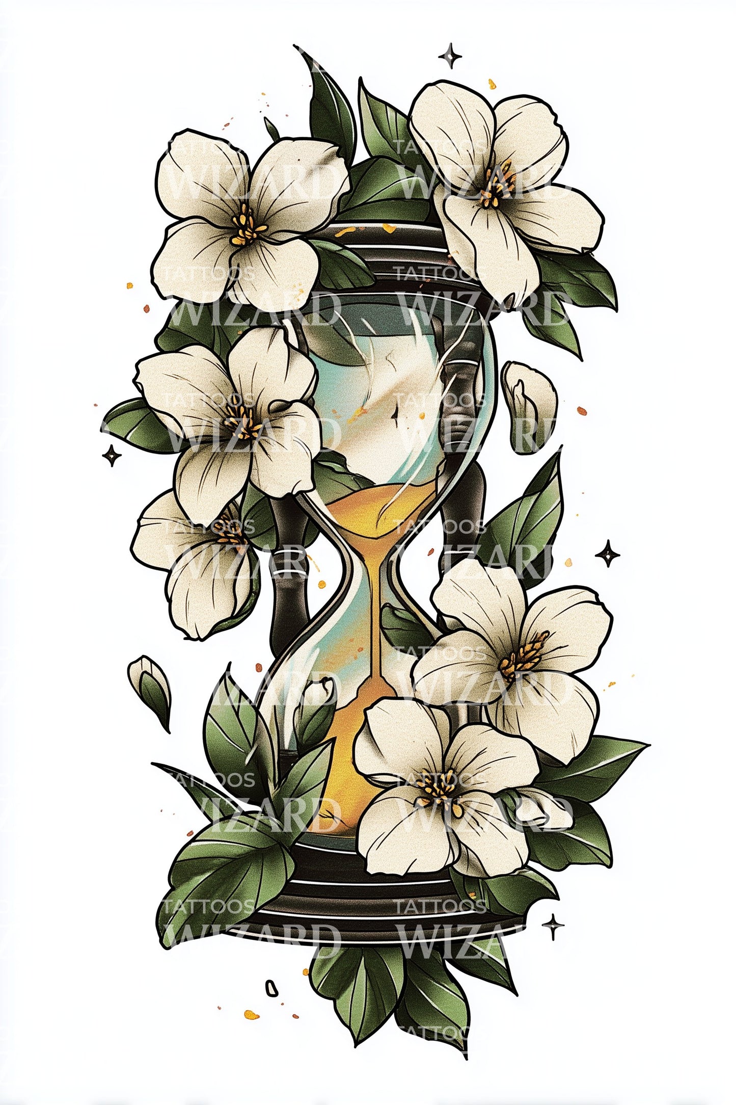 Green Plumeria Hourglass Tattoo Design