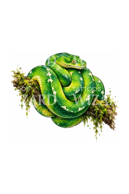Grüner Baumpython als Aquarell-Tattoo