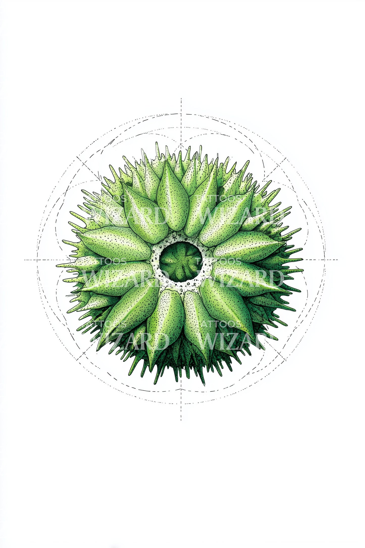 Green Urchin Starburst Tattoo Design