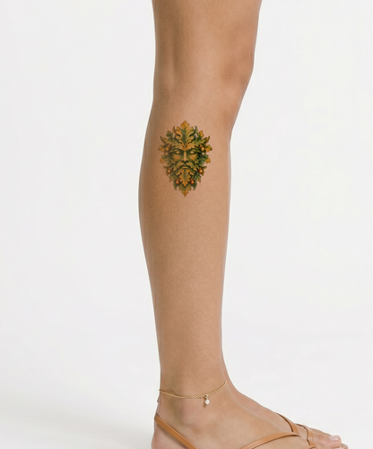 Ilustração de tatuagem da máscara do Homem Verde com folha de carvalho