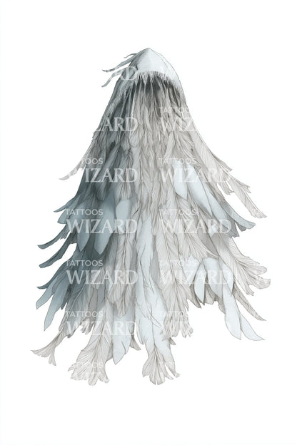 Grey Feather Cloak Silhouette Tattoo Design