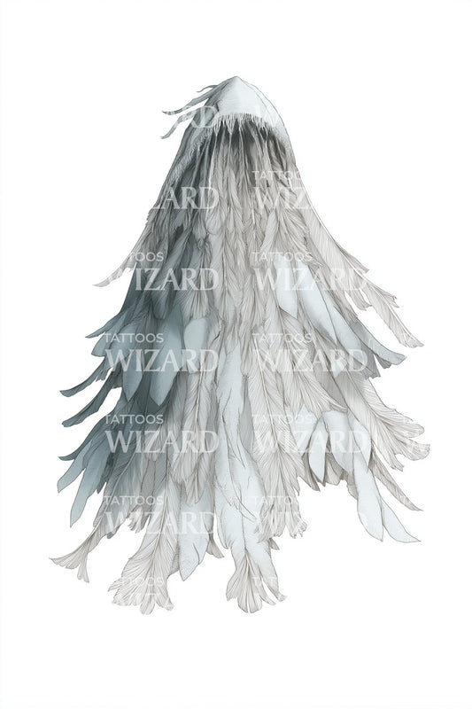 Grey Feather Cloak Silhouette Tattoo Design