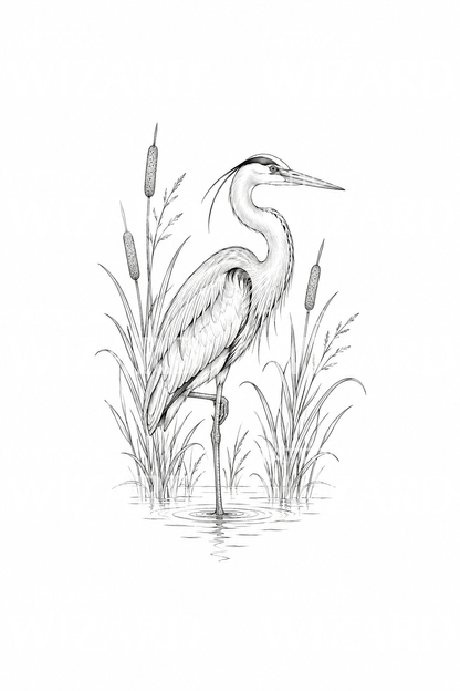 Grey Heron in Reeds Tattoo Idea