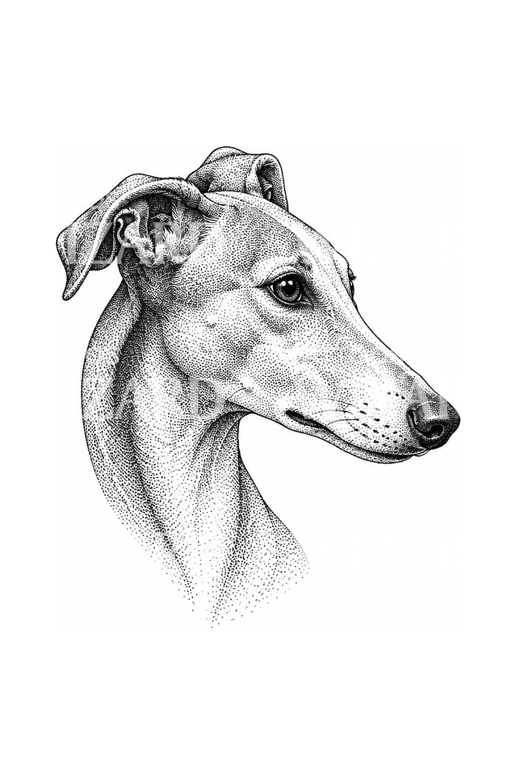 Dotwork-tattooontwerp van een greyhound in profiel