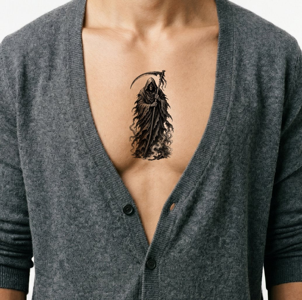 Grim Reaper Black and Grey Tattoo Design