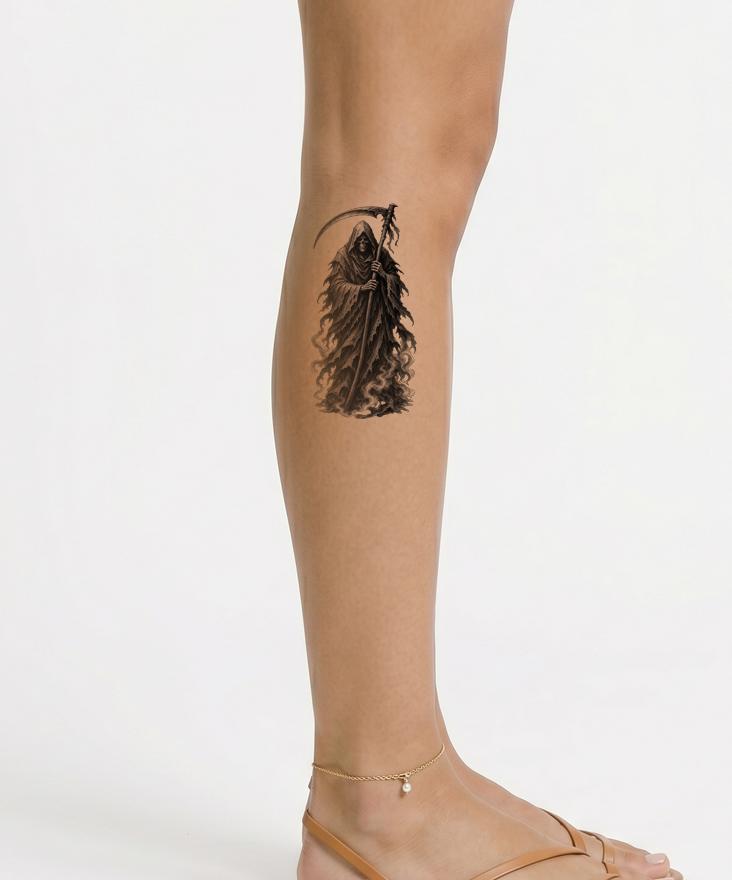 Grim Reaper Black and Grey Tattoo Design