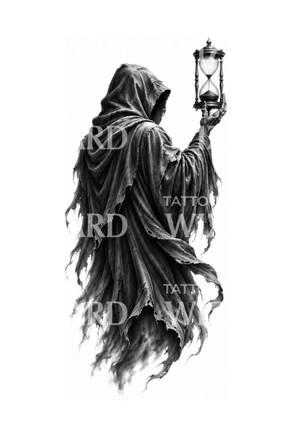Grim Reaper Holding Hourglass Realism Tattoo