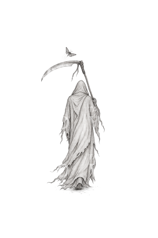 Tattoo-ontwerp van een wegwandelende Grim Reaper