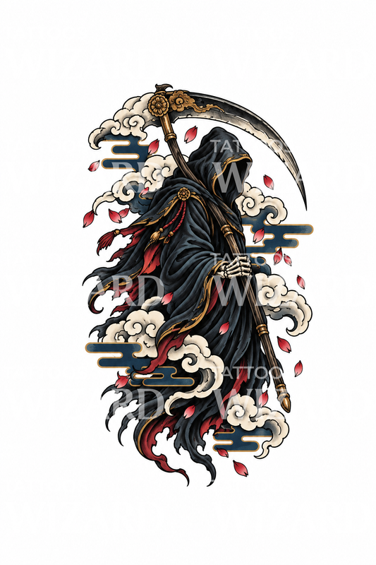 Tatuagem japonesa do Ceifeiro com nuvens