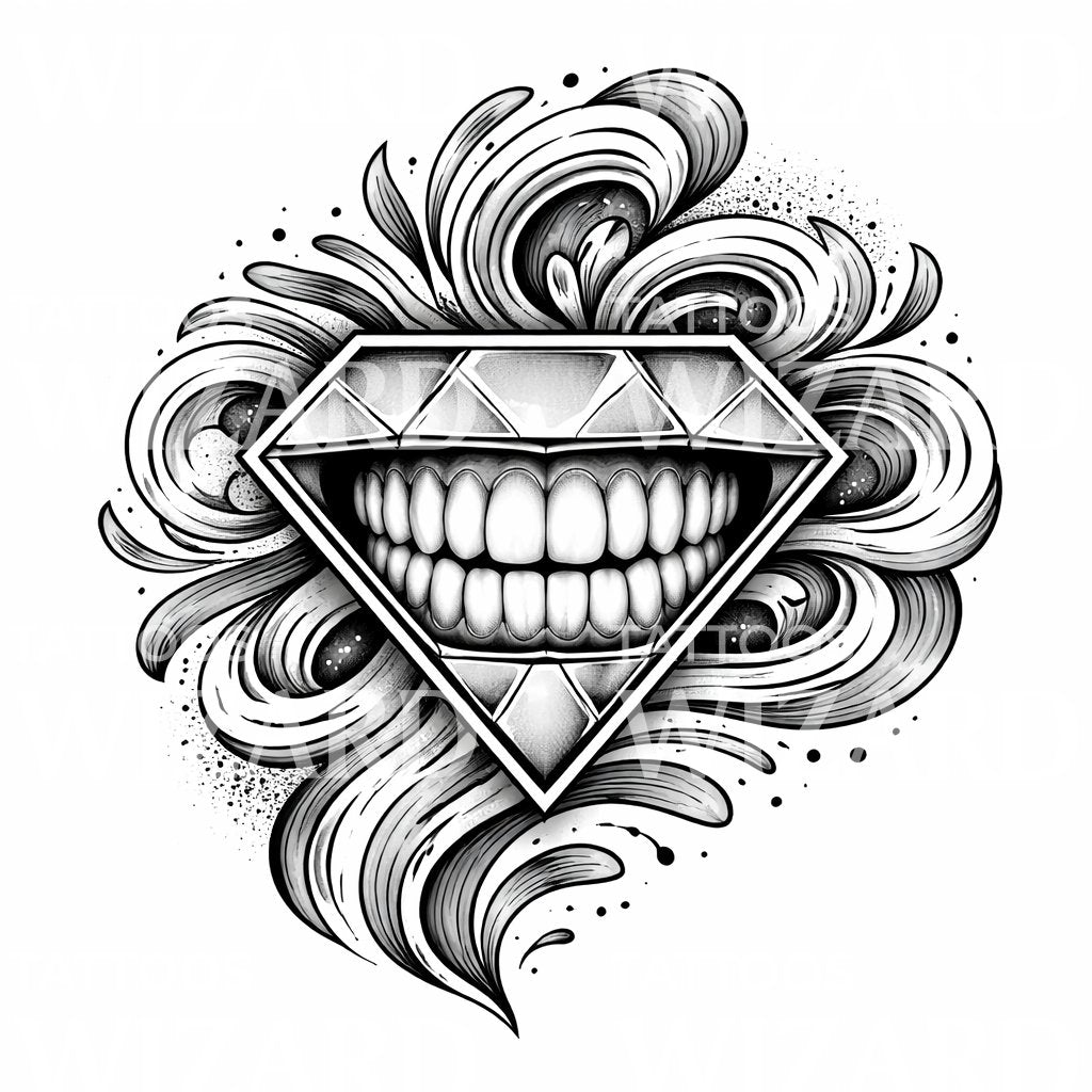 Grinning Diamond Smile Tattoo Design