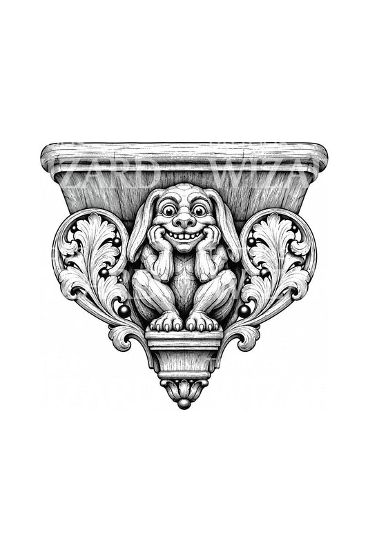 Tattoo-design med grinende misericord-korgrotesk