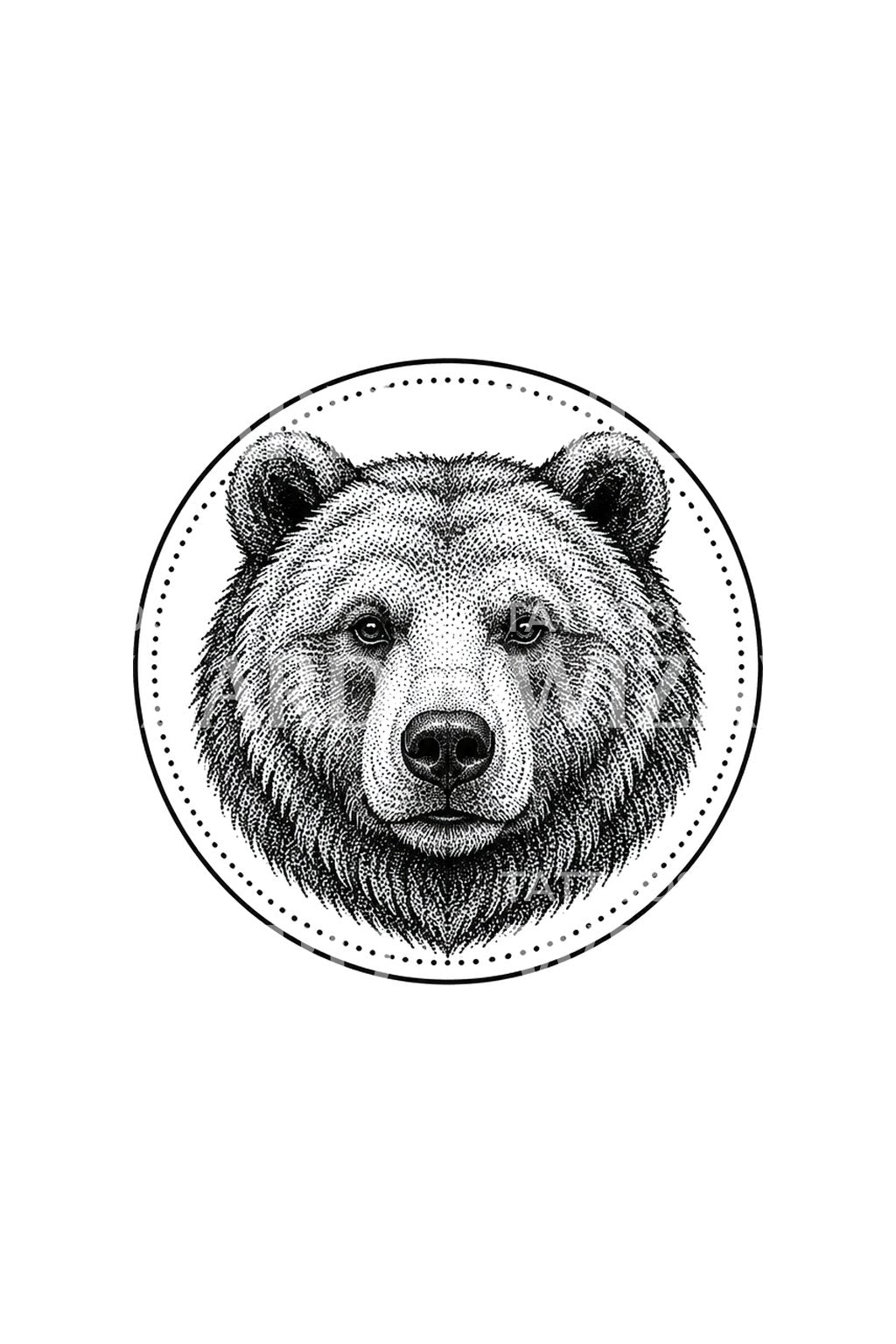 Desain Tato Wajah Grizzly dalam Cincin Bertitik