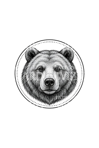 Desain Tato Wajah Grizzly dalam Cincin Bertitik