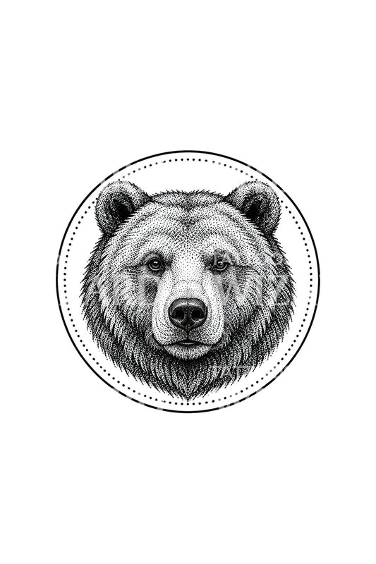 Pontozott gyűrűben ábrázolt grizzlyarc tetoválás