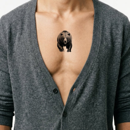 Angribende Grizzlybjørn Tattoo-Design