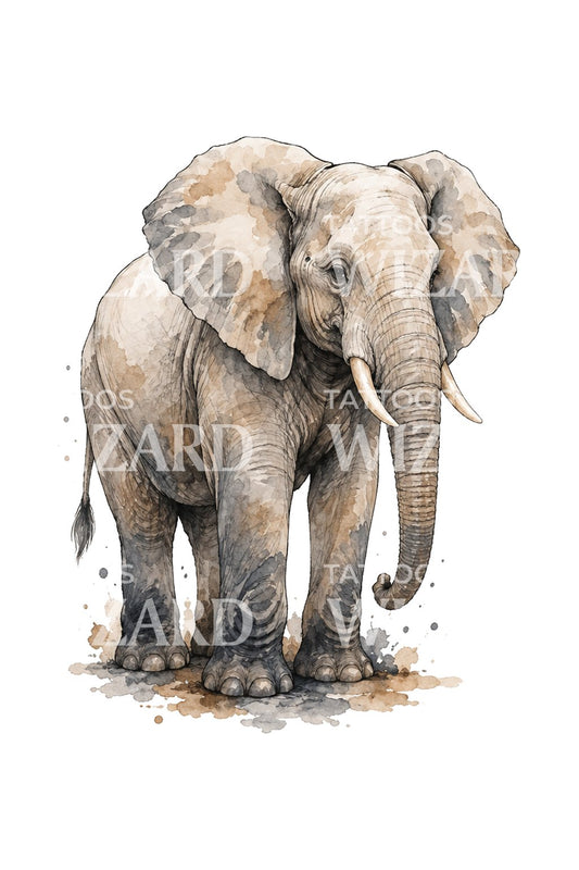 Aquarell-Tattoo-Illustration eines geerdeten Elefanten