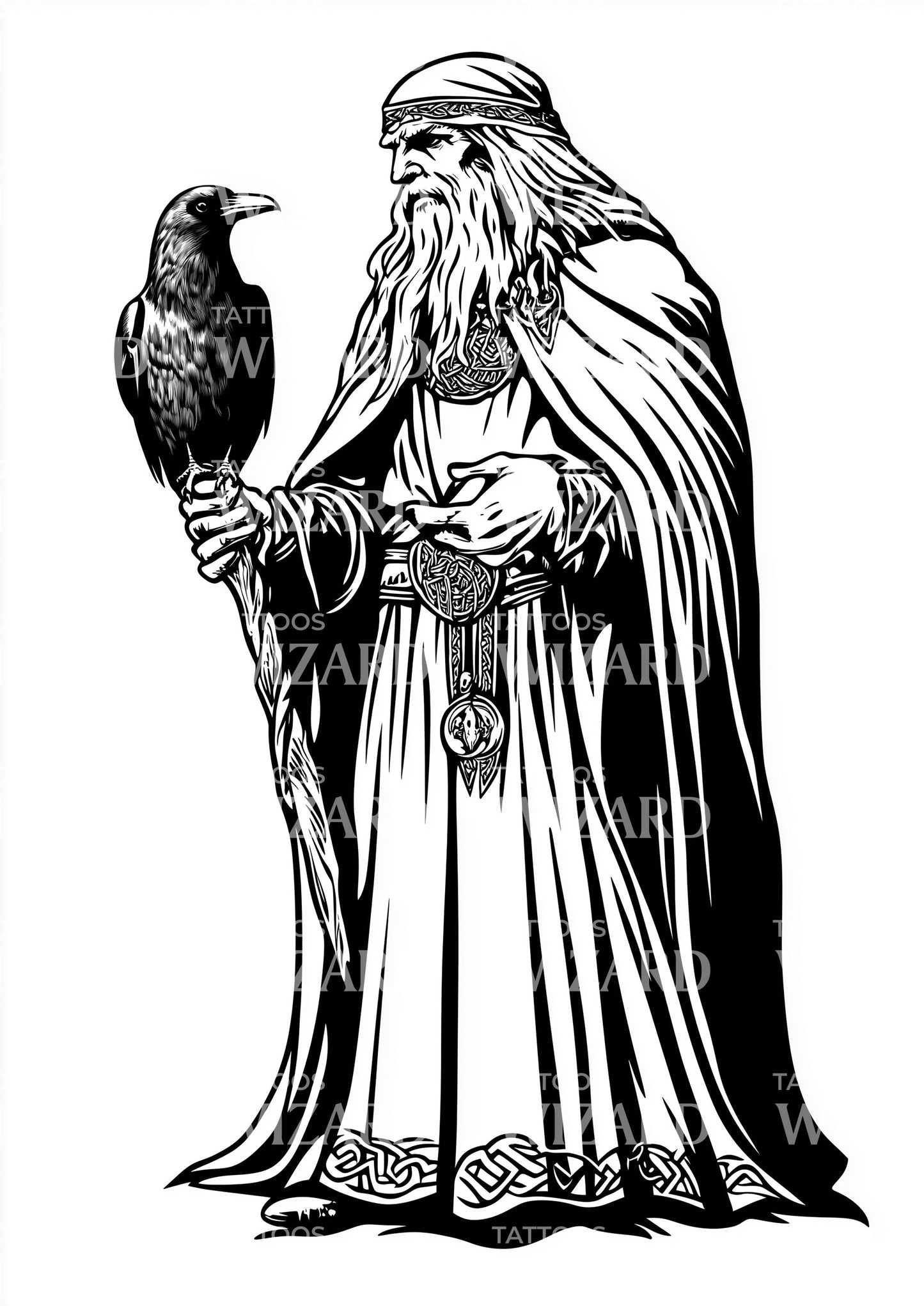 Grove Druidry with Raven in Hand Tattoo Idea – Tattoos Wizard Designs