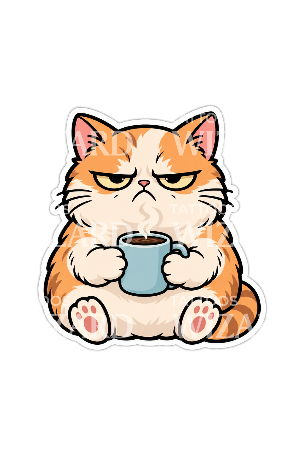Grumpy Cat with Coffee Mug Sticker Tattoo – Tattoos Wizard Designs