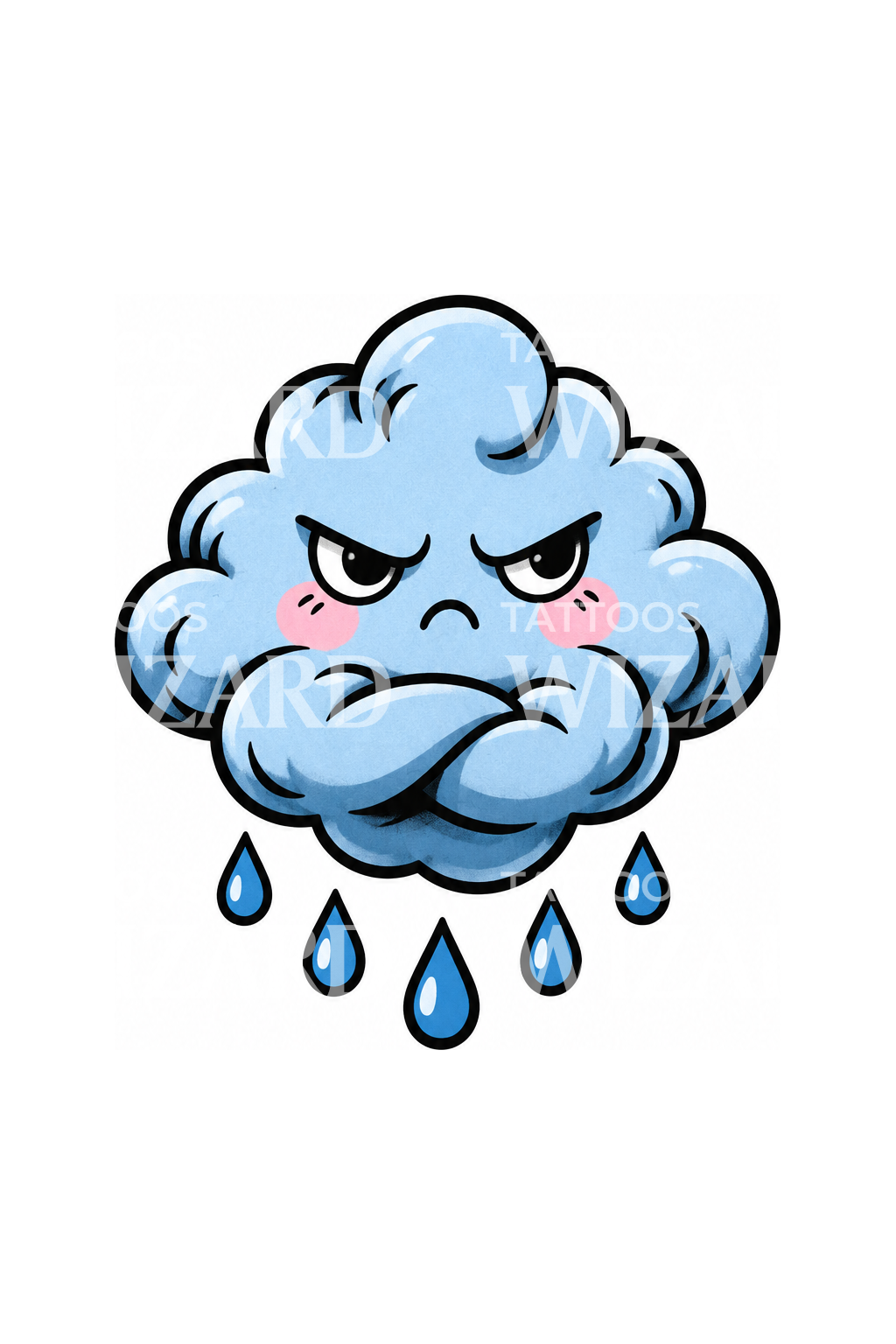 Grumpy Rain Cloud Cartoon Sticker Tattoo – Tattoos Wizard Designs