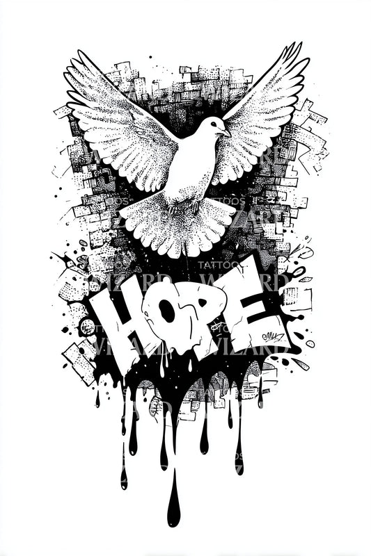 Grunge Hope Dove Tattoo Design