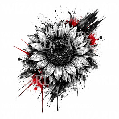Grunge Sunflower Tattoo Design