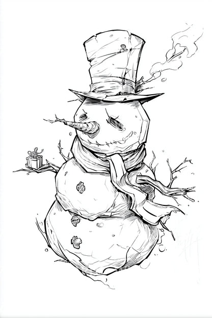Grungy Snowman with Gift Tattoo Illustration