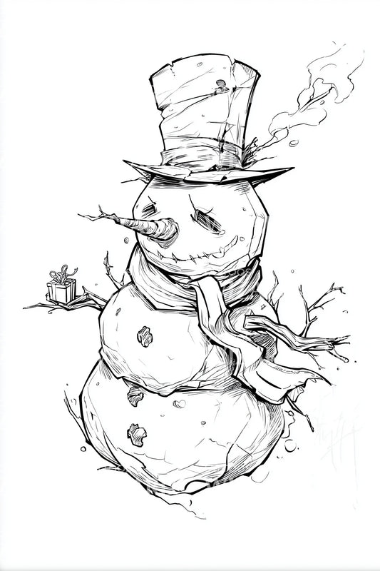 Grungy Snowman with Gift Tattoo Illustration