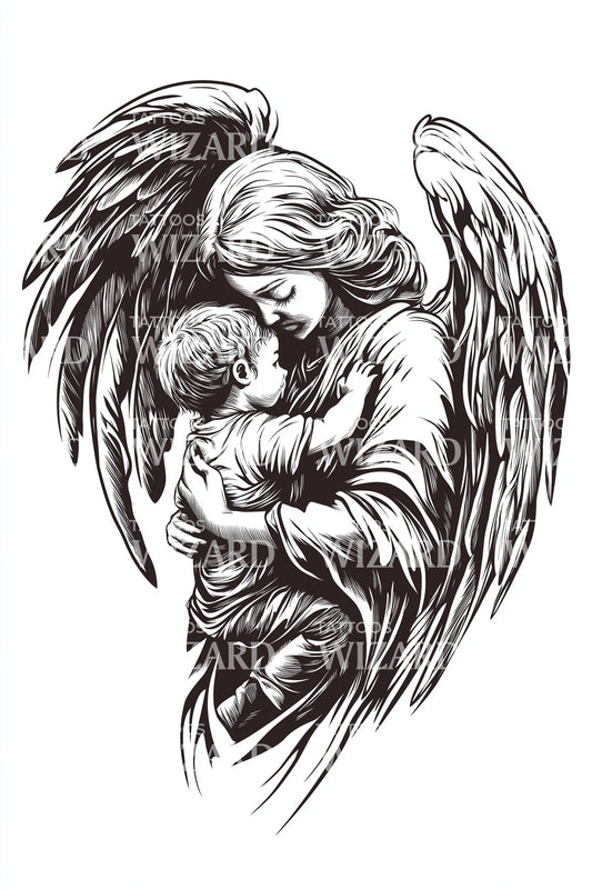 Guardian Angel Embrace Tattoo Design