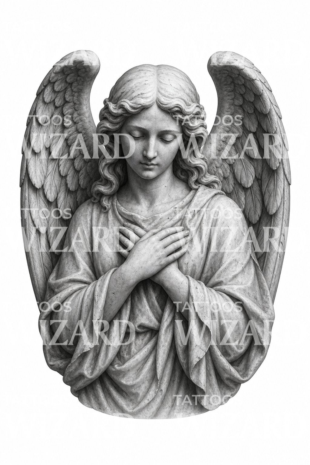Guardian Angel Statue Tattoo Design